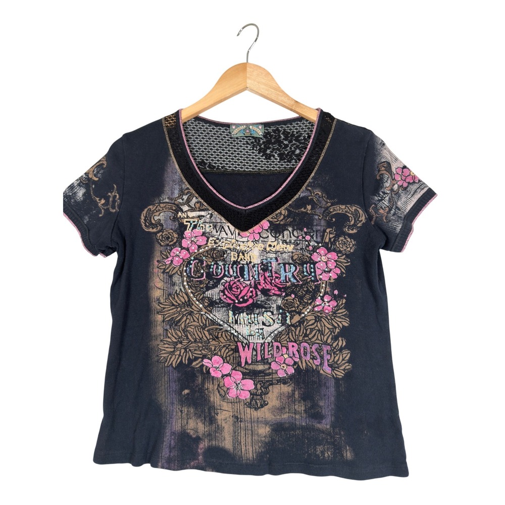 VTG Y2K Vanilla Sugar Graphic T Shirt Medium Black Y2K Lace Back Wild Rose